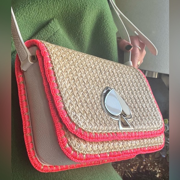 Authentic KATE SPADE Stiched/straw/leather TWIST LOCK Shoulder/ Crossbody Bag - Picture 3 of 16